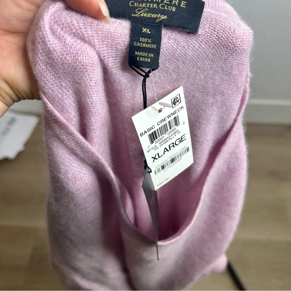 NWT Charter Club 100% Cashmere Pink Pullover Sweater XL FLAWED